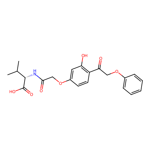 (S)-2-(2-(3-hydroxy-4-(2-phenoxyacetyl)phenoxy)acetamido)-3-methylbutanoic acid structure