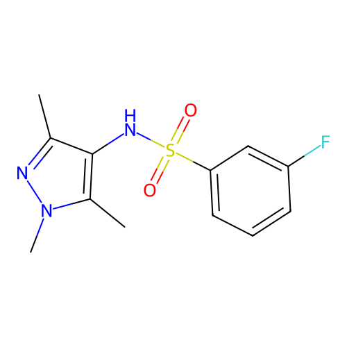3-fluoro-N-(1,3,5-trimethylpyrazol-4-yl)benzenesulfonamide structure