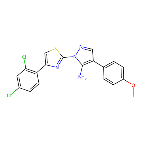 1-[4-(2,4-dichlorophenyl)-1,3-thiazol-2-yl]-4-(4-methoxyphenyl)-1H-pyrazol-5-amine structure