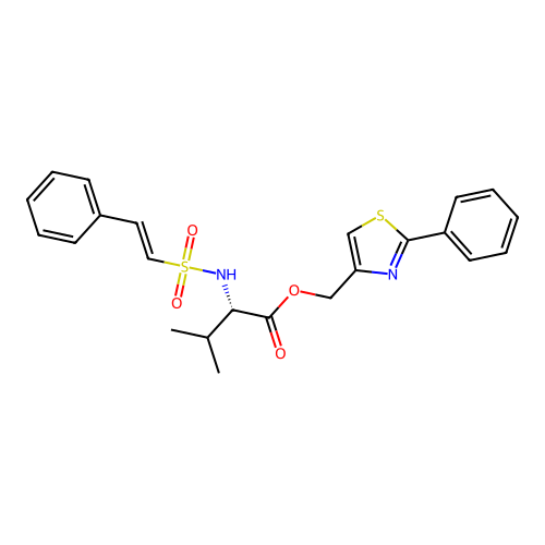 (2-phenyl-1,3-thiazol-4-yl)methyl (2S)-3-methyl-2-(2-phenylethenesulfonamido)butanoate structure