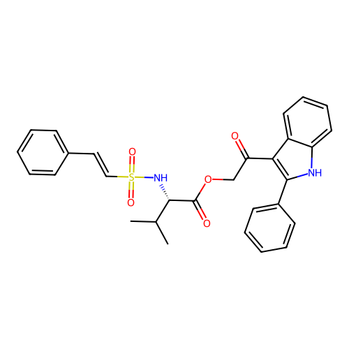 [2-oxo-2-(2-phenyl-1H-indol-3-yl)ethyl] (2S)-3-methyl-2-[[(E)-2-phenylethenyl]sulfonylamino]butanoate structure