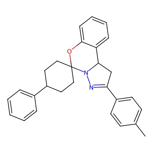 2'-(4-methylphenyl)-4-phenyl-1',10b'-dihydrospiro[cyclohexane-1,5'-pyrazolo[1,5-c][1,3]benzoxazine] structure