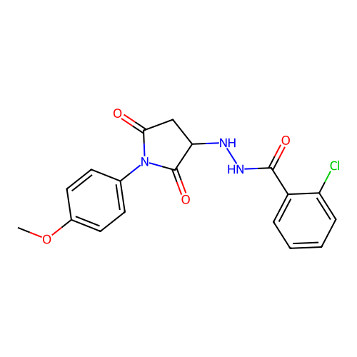 2-chloro-N'-[1-(4-methoxyphenyl)-2,5-dioxopyrrolidin-3-yl]benzohydrazide structure