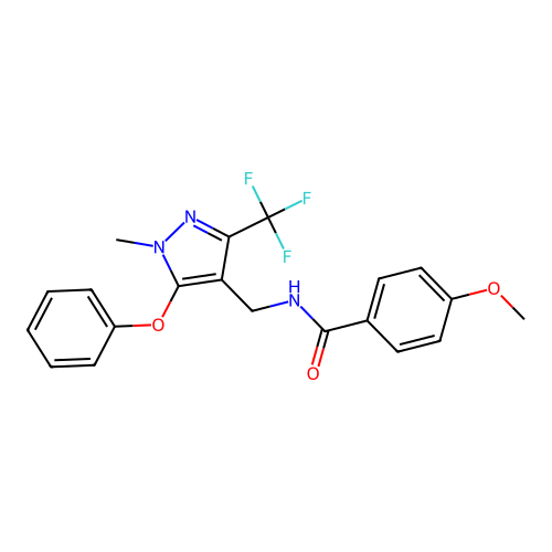 4-methoxy-N-{[1-methyl-5-phenoxy-3-(trifluoromethyl)-1H-pyrazol-4-yl]methyl}benzenecarboxamide structure