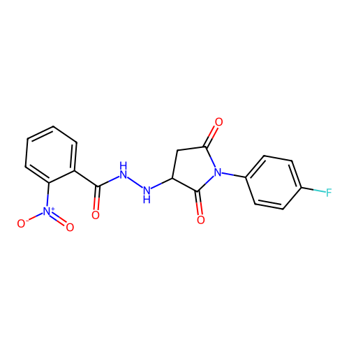 N'-[1-(4-fluorophenyl)-2,5-dioxopyrrolidin-3-yl]-2-nitrobenzohydrazide structure