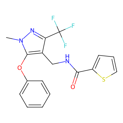 N-{[1-methyl-5-phenoxy-3-(trifluoromethyl)-1H-pyrazol-4-yl]methyl}-2-thiophenecarboxamide structure