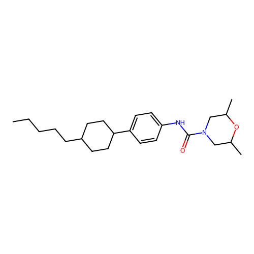 2,6-dimethyl-N-[4-(4-pentylcyclohexyl)phenyl]-4-morpholinecarboxamide structure