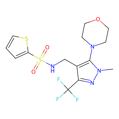 N-{[1-methyl-5-morpholino-3-(trifluoromethyl)-1H-pyrazol-4-yl]methyl}-2-thiophenesulfonamide structure