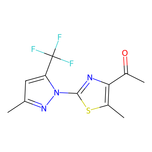 1-{5-methyl-2-[3-methyl-5-(trifluoromethyl)-1H-pyrazol-1-yl]-1,3-thiazol-4-yl}-1-ethanone structure