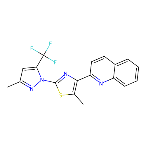 2-{5-methyl-2-[3-methyl-5-(trifluoromethyl)-1H-pyrazol-1-yl]-1,3-thiazol-4-yl}quinoline structure
