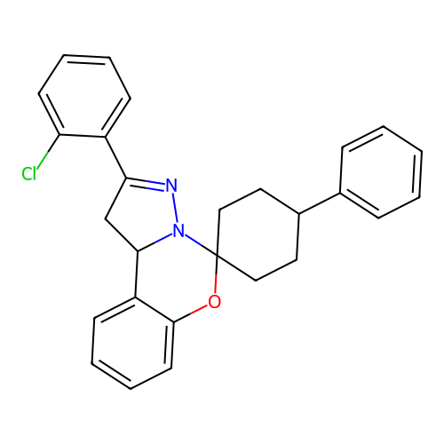 2'-(2-chlorophenyl)-4-phenyl-1',10b'-dihydrospiro[cyclohexane-1,5'-pyrazolo[1,5-c][1,3]benzoxazine] structure