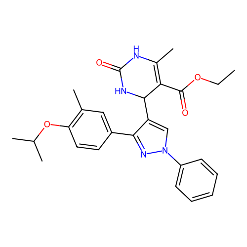 ethyl 6-methyl-4-{3-[3-methyl-4-(propan-2-yloxy)phenyl]-1-phenyl-1H-pyrazol-4-yl}-2-oxo-1,2,3,4-tetrahydropyrimidine-5-carboxylate structure