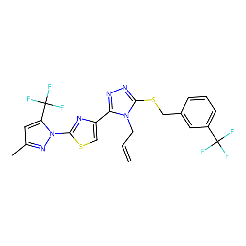 4-allyl-3-{2-[3-methyl-5-(trifluoromethyl)-1H-pyrazol-1-yl]-1,3-thiazol-4-yl}-5-{[3-(trifluoromethyl)benzyl]sulfanyl}-4H-1,2,4-triazole structure