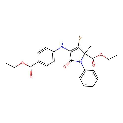 ethyl 3-bromo-4-{[4-(ethoxycarbonyl)phenyl]amino}-2-methyl-5-oxo-1-phenyl-2,5-dihydro-1H-pyrrole-2-carboxylate structure