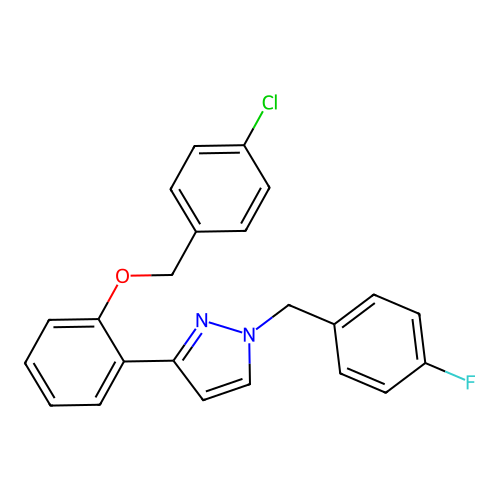 3-{2-[(4-chlorobenzyl)oxy]phenyl}-1-(4-fluorobenzyl)-1H-pyrazole structure