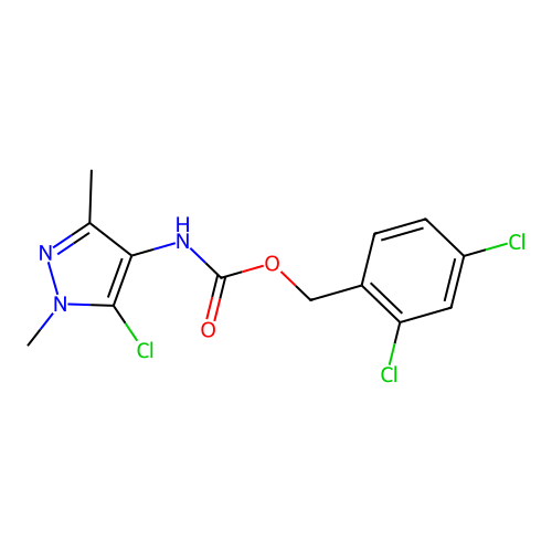 2,4-dichlorobenzyl N-(5-chloro-1,3-dimethyl-1H-pyrazol-4-yl)carbamate structure
