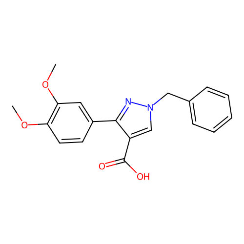 1-benzyl-3-(3,4-dimethoxyphenyl)-1H-pyrazole-4-carboxylic acid structure