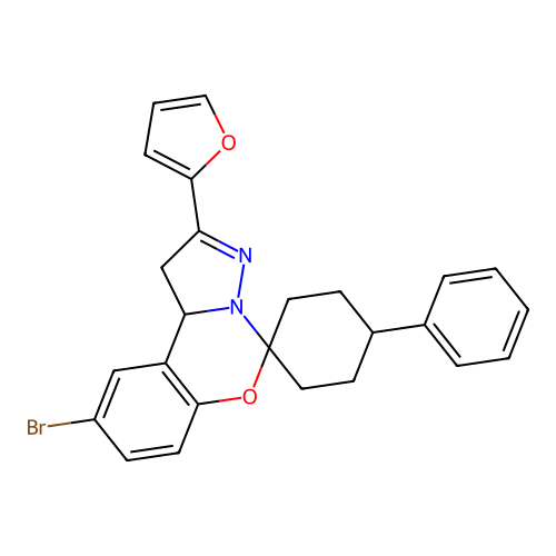 9'-bromo-2'-(furan-2-yl)-4-phenyl-1',10b'-dihydrospiro[cyclohexane-1,5'-pyrazolo[1,5-c][1,3]benzoxazine] structure