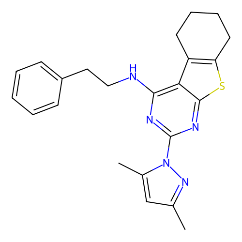 2-(3,5-dimethyl-1H-pyrazol-1-yl)-N-(2-phenylethyl)-5,6,7,8-tetrahydro[1]benzothieno[2,3-d]pyrimidin-4-amine structure