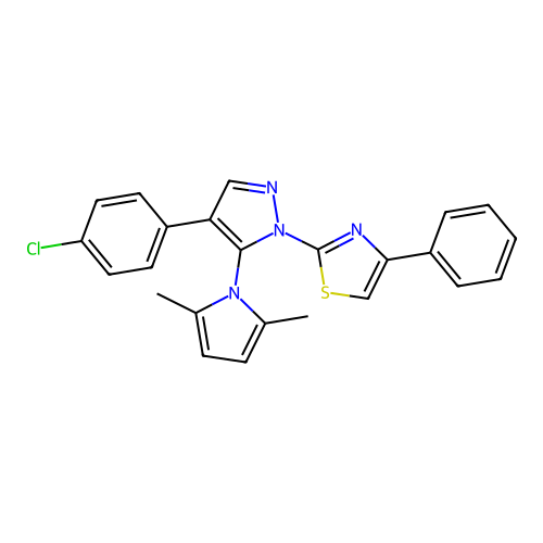 2-[4-(4-chlorophenyl)-5-(2,5-dimethyl-1H-pyrrol-1-yl)-1H-pyrazol-1-yl]-4-phenyl-1,3-thiazole structure