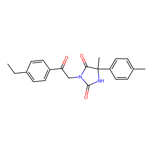 3-[2-(4-ethylphenyl)-2-oxoethyl]-5-methyl-5-(4-methylphenyl)imidazolidine-2,4-dione structure