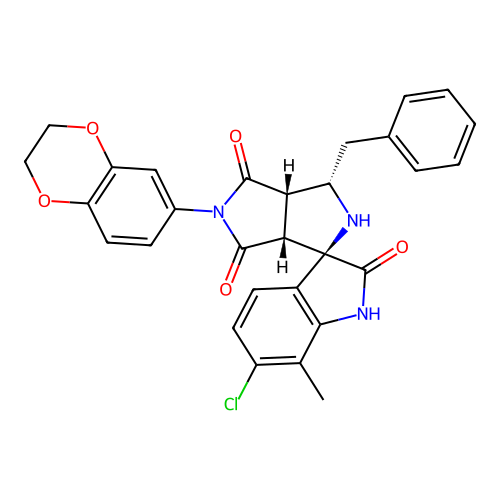 (1'R,3'S,3a'S,6a'R)-3'-benzyl-6-chloro-5'-(2,3-dihydrobenzo[b][1,4]dioxin-6-yl)-7-methyl-3',3a'-dihydro-2'H-spiro[indoline-3,1'-pyrrolo[3,4-c]pyrrole]-2,4',6'(5'H,6a'H)-trione structure