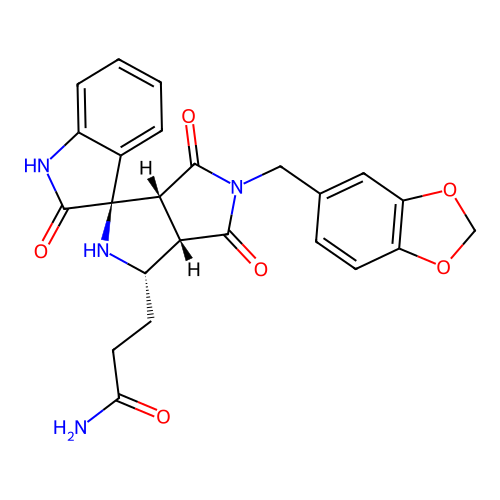 3-((1'R,3'S,3a'S,6a'R)-5'-(benzo[d][1,3]dioxol-5-ylmethyl)-2,4',6'-trioxo-3',3a',4',5',6',6a'-hexahydro-2'H-spiro[indoline-3,1'-pyrrolo[3,4-c]pyrrol]-3'-yl)propanamide structure