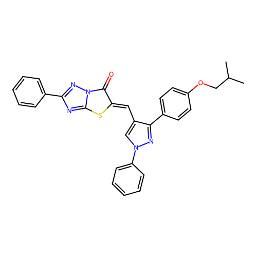 (5Z)-5-({3-[4-(2-methylpropoxy)phenyl]-1-phenyl-1H-pyrazol-4-yl}methylidene)-2-phenyl[1,3]thiazolo[3,2-b][1,2,4]triazol-6(5H)-one structure