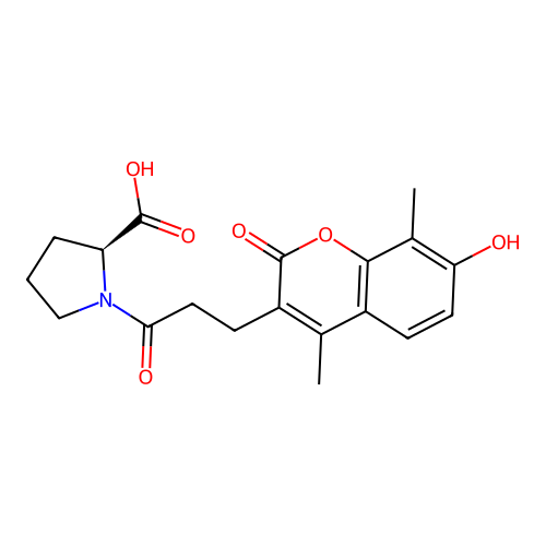 (S)-1-(3-(7-hydroxy-4,8-dimethyl-2-oxo-2H-chromen-3-yl)propanoyl)pyrrolidine-2-carboxylic acid structure