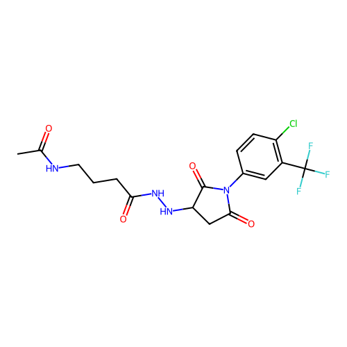 N-(4-(2-(1-(4-chloro-3-(trifluoromethyl)phenyl)-2,5-dioxopyrrolidin-3-yl)hydrazinyl)-4-oxobutyl)acetamide structure