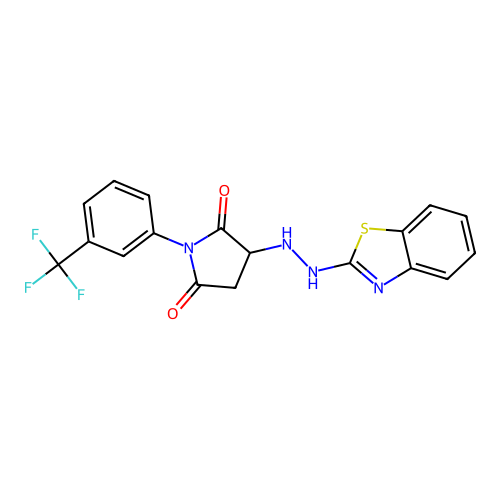 3-[2-(1,3-benzothiazol-2-yl)hydrazinyl]-1-[3-(trifluoromethyl)phenyl]pyrrolidine-2,5-dione structure