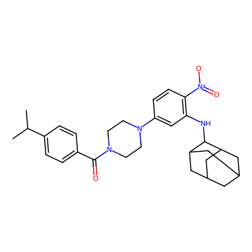 [4-[3-(2-adamantylamino)-4-nitro-phenyl]piperazin-1-yl]-(4-propan-2-ylphenyl)methanone structure