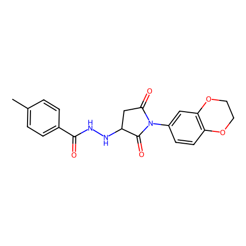 N'-[1-(2,3-dihydro-1,4-benzodioxin-6-yl)-2,5-dioxopyrrolidin-3-yl]-4-methylbenzohydrazide structure