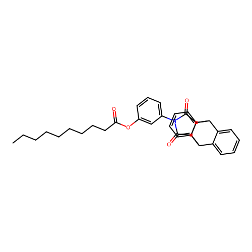 3-(16,18-dioxo-17-azapentacyclo[6.6.5.0~2,7~.0~9,14~.0~15,19~]nonadeca-2,4,6,9,11,13-hexaen-17-yl)phenyl decanoate structure