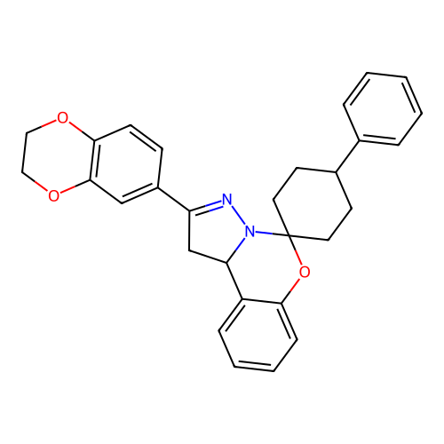 2'-(2,3-dihydro-1,4-benzodioxin-6-yl)-4-phenyl-1',10b'-dihydrospiro[cyclohexane-1,5'-pyrazolo[1,5-c][1,3]benzoxazine] structure