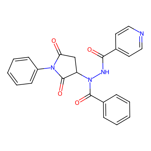 N'-benzoyl-N'-(2,5-dioxo-1-phenylpyrrolidin-3-yl)pyridine-4-carbohydrazide structure