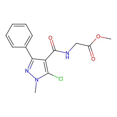 methyl 2-{[(5-chloro-1-methyl-3-phenyl-1H-pyrazol-4-yl)carbonyl]amino}acetate structure