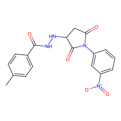 4-methyl-N'-[1-(3-nitrophenyl)-2,5-dioxopyrrolidin-3-yl]benzohydrazide structure
