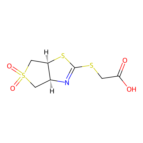 2-((3aS,6aS)-5,5-dioxo-4H,6H,3aH,6aH-thiolano[3,4-d]1,3-thiazolin-2-ylthio)ace tic acid structure