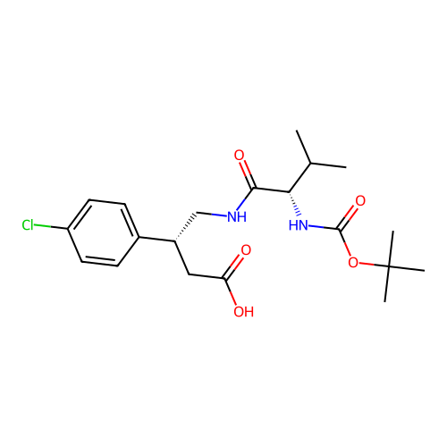 (3R)-4-{[N-(tert-butoxycarbonyl)-L-valyl]amino}-3-(4-chlorophenyl)butanoic acid structure