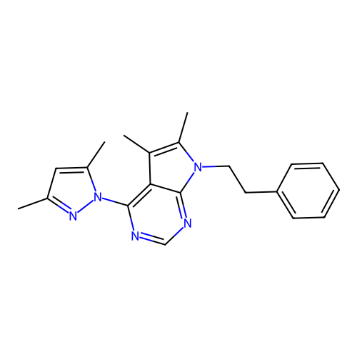 4-(3,5-dimethyl-1H-pyrazol-1-yl)-5,6-dimethyl-7-phenethyl-7H-pyrrolo[2,3-d]pyrimidine structure