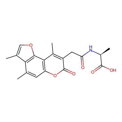 N-[(3,4,9-trimethyl-7-oxo-7H-furo[2,3-f]chromen-8-yl)acetyl]-L-alanine structure