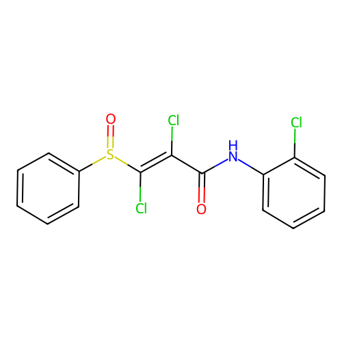 (E)-2,3-dichloro-N-(2-chlorophenyl)-3-(phenylsulfinyl)-2-propenamide structure