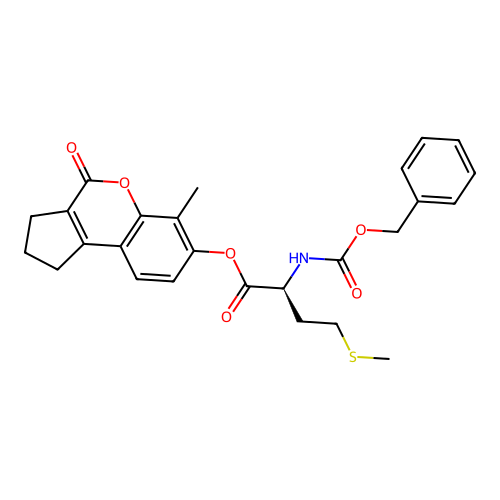 (S)-6-methyl-4-oxo-1,2,3,4-tetrahydrocyclopenta[c]chromen-7-yl 2-(((benzyloxy)carbonyl)amino)-4-(methylthio)butanoate structure