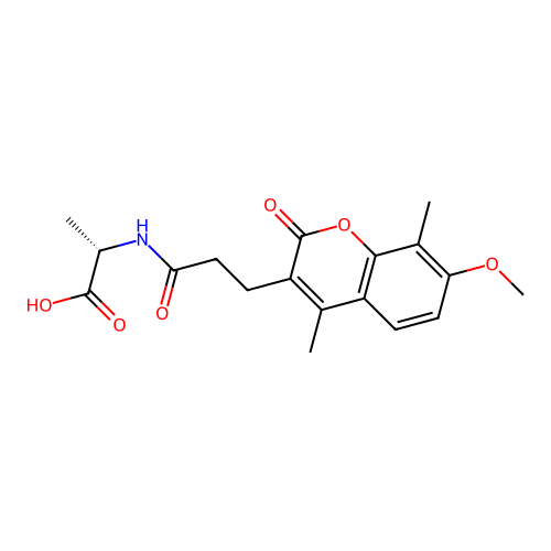 (S)-2-(3-(7-methoxy-4,8-dimethyl-2-oxo-2H-chromen-3-yl)propanamido)propanoic acid structure