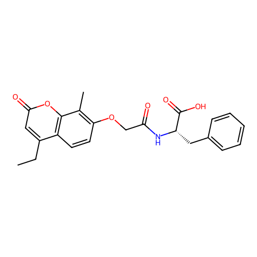 N-{[(4-ethyl-8-methyl-2-oxo-2H-chromen-7-yl)oxy]acetyl}-L-phenylalanine structure