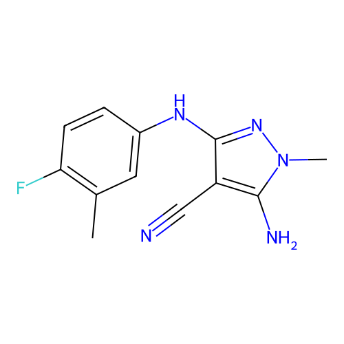 5-amino-3-(4-fluoro-3-methylanilino)-1-methyl-1H-pyrazole-4-carbonitrile structure