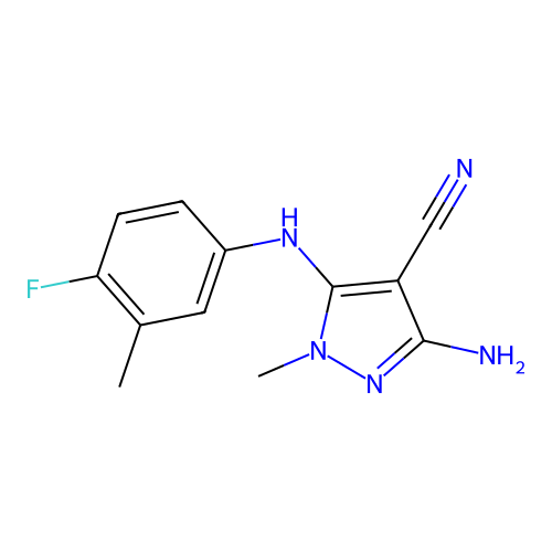 3-amino-5-(4-fluoro-3-methylanilino)-1-methyl-1H-pyrazole-4-carbonitrile structure