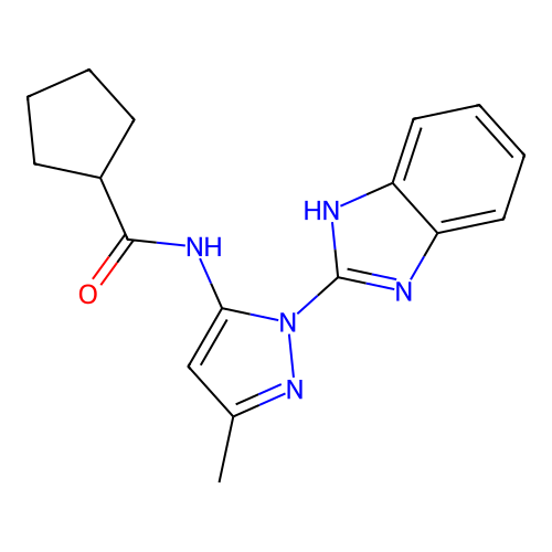 N-[1-(1H-benzimidazol-2-yl)-3-methyl-1H-pyrazol-5-yl]cyclopentanecarboxamide structure