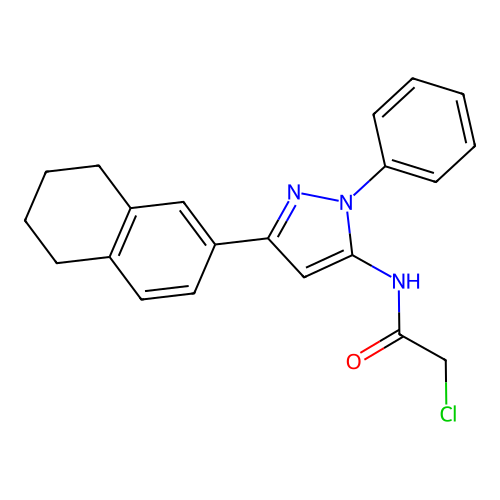2-chloro-N-[1-phenyl-3-(5,6,7,8-tetrahydronaphthalen-2-yl)-1H-pyrazol-5-yl]acetamide structure